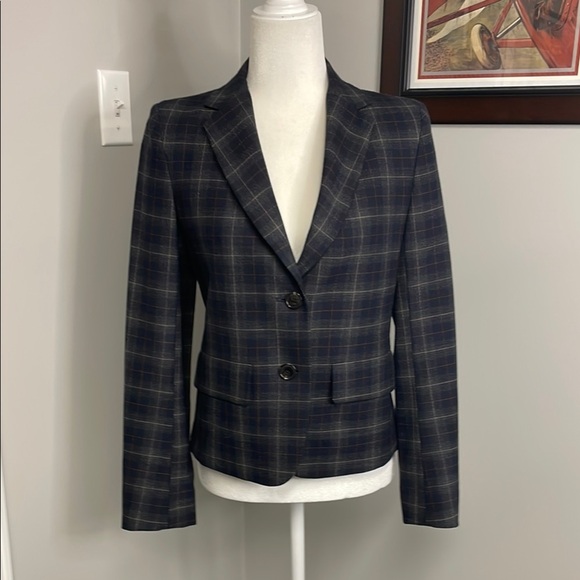 Weekend Max Mara Single Breasted Blazer Size 6 Plaid Navy Business Italy - Picture 1 of 7